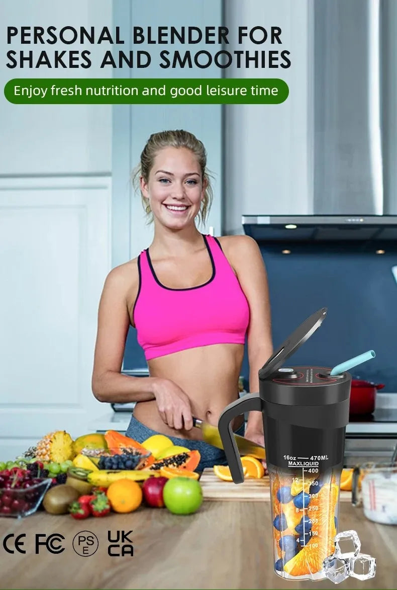 Electric Portable Blender USB Rechargeable Portable Juicer Blades for Shakes Smoothies 470ML Multifunctional Fresh juice Machine