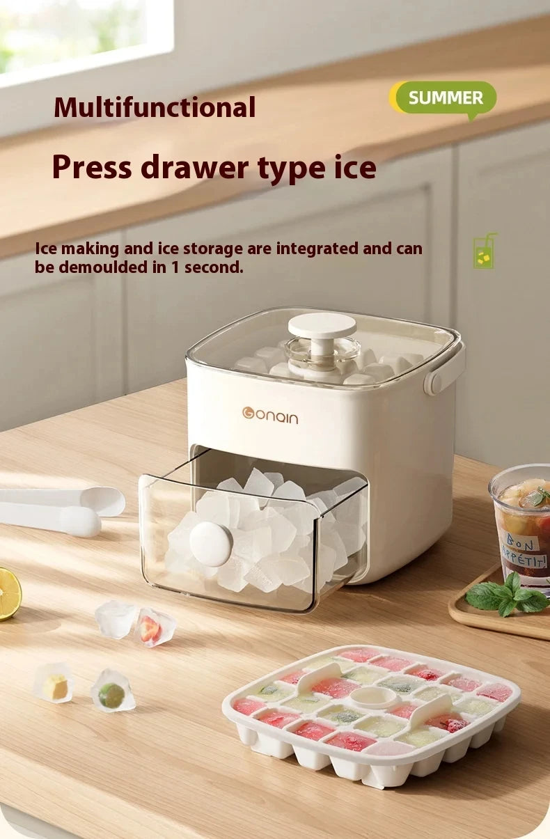 48-Block Ice Cube Machine Food-grade Summer Double Design Ice Maker Mold With Easy-press Lid Large Capacity Refrigerator Storage