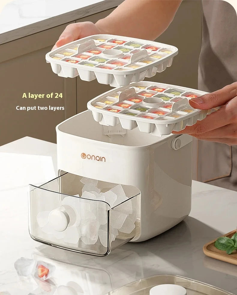 48-Block Ice Cube Machine Food-grade Summer Double Design Ice Maker Mold With Easy-press Lid Large Capacity Refrigerator Storage